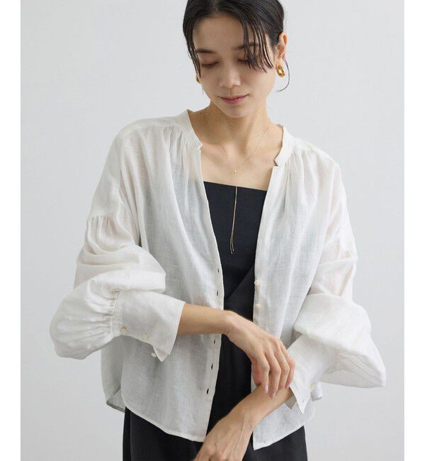 SALON adam et rope'「リネンスキッパーギャザーブラウス / ［GENTLE LINEN］」|シャツ・ブラウス|ホワイト(10)