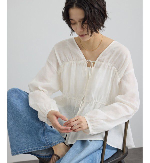 SALON adam et rope'「【WEB限定】シアーラミーカルゼギャザーブラウス / イージーケア」|シャツ・ブラウス|オフホワイト(15)