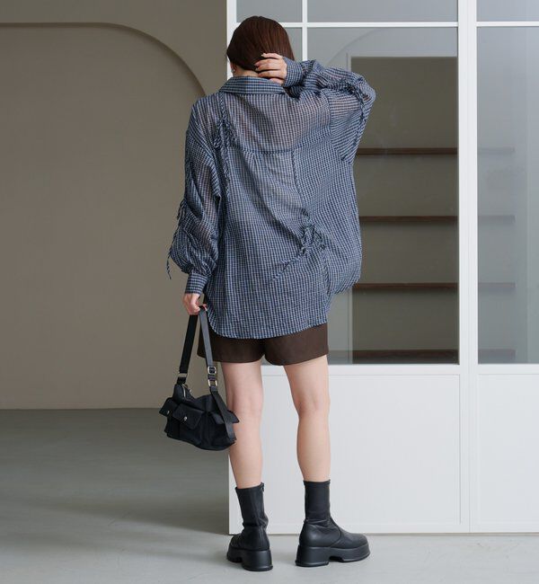 「【新色追加/S.Mサイズ展開】チェックギャザーシャツ」|シャツ・ブラウス|