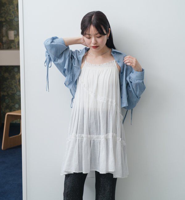  「【新色追加/S.Mサイズ展開】チェックギャザーシャツ」|シャツ・ブラウス|