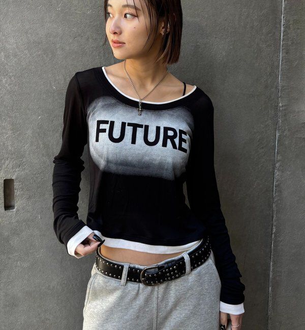  「スプレーロゴレイヤードシアートップス」|Tシャツ・カットソー|