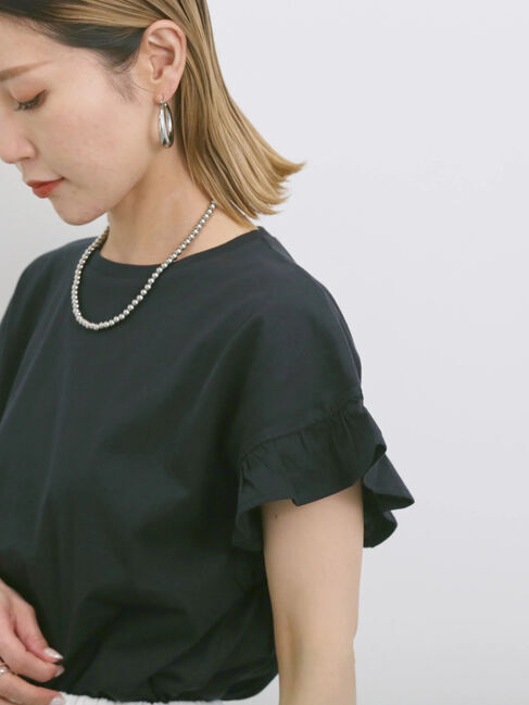 Samansa Mos2 blue「【USAコットン】フリルTシャツ」|Tシャツ・カットソー|