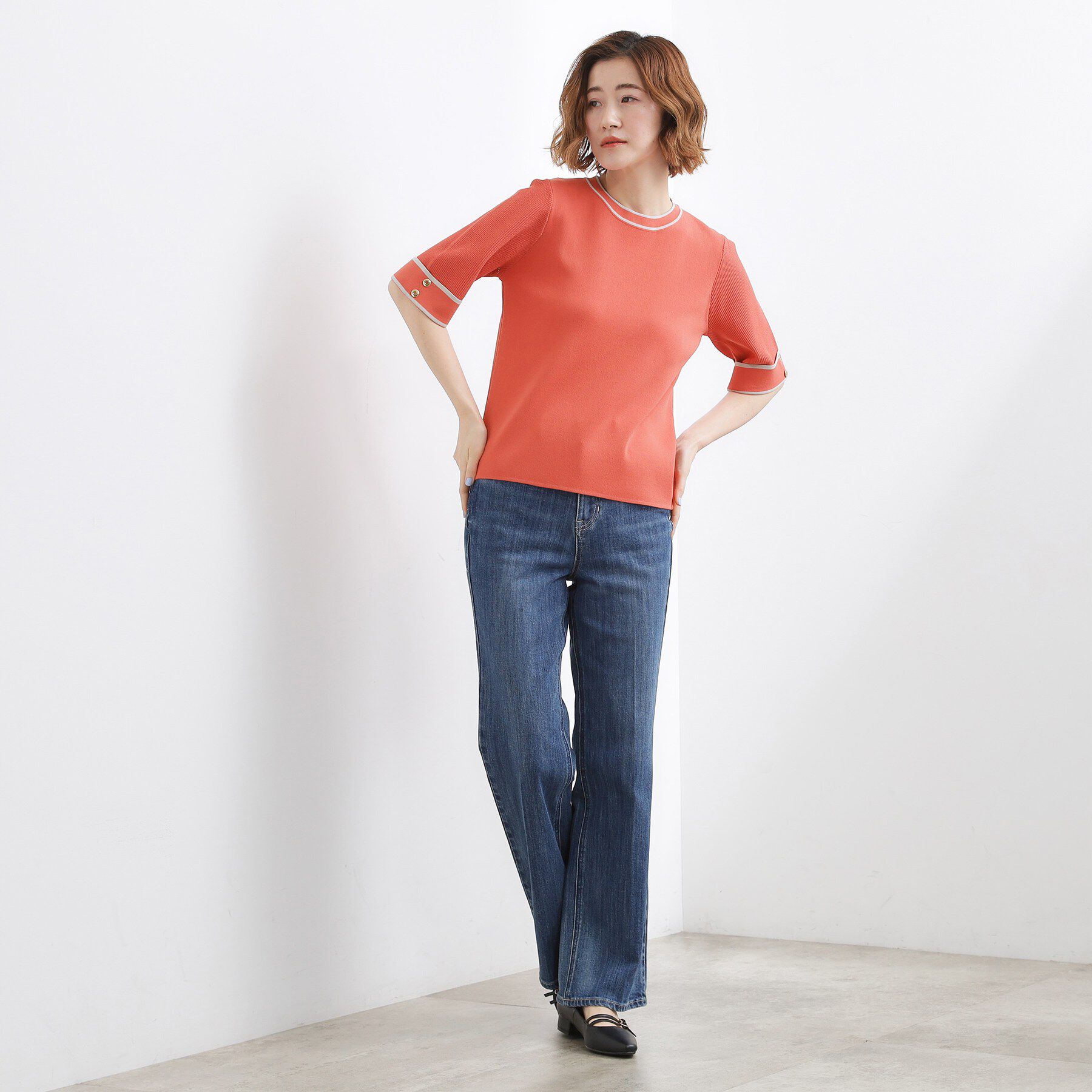 grove「【シリーズ累計36万枚/名品ニット】やわらかドライタッチ 袖メッシュ編みニット」|ニット・セーター|