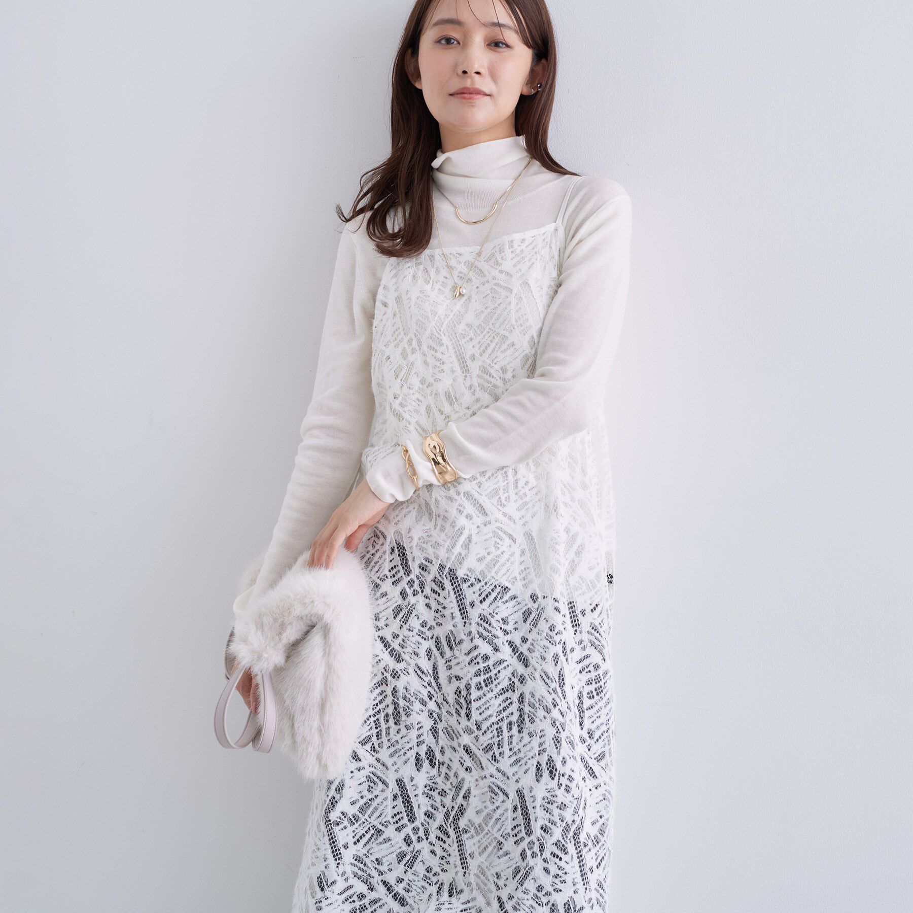 INDIVI「【レイヤード◎】レースキャミドレス」|ワンピース|ホワイト(001)