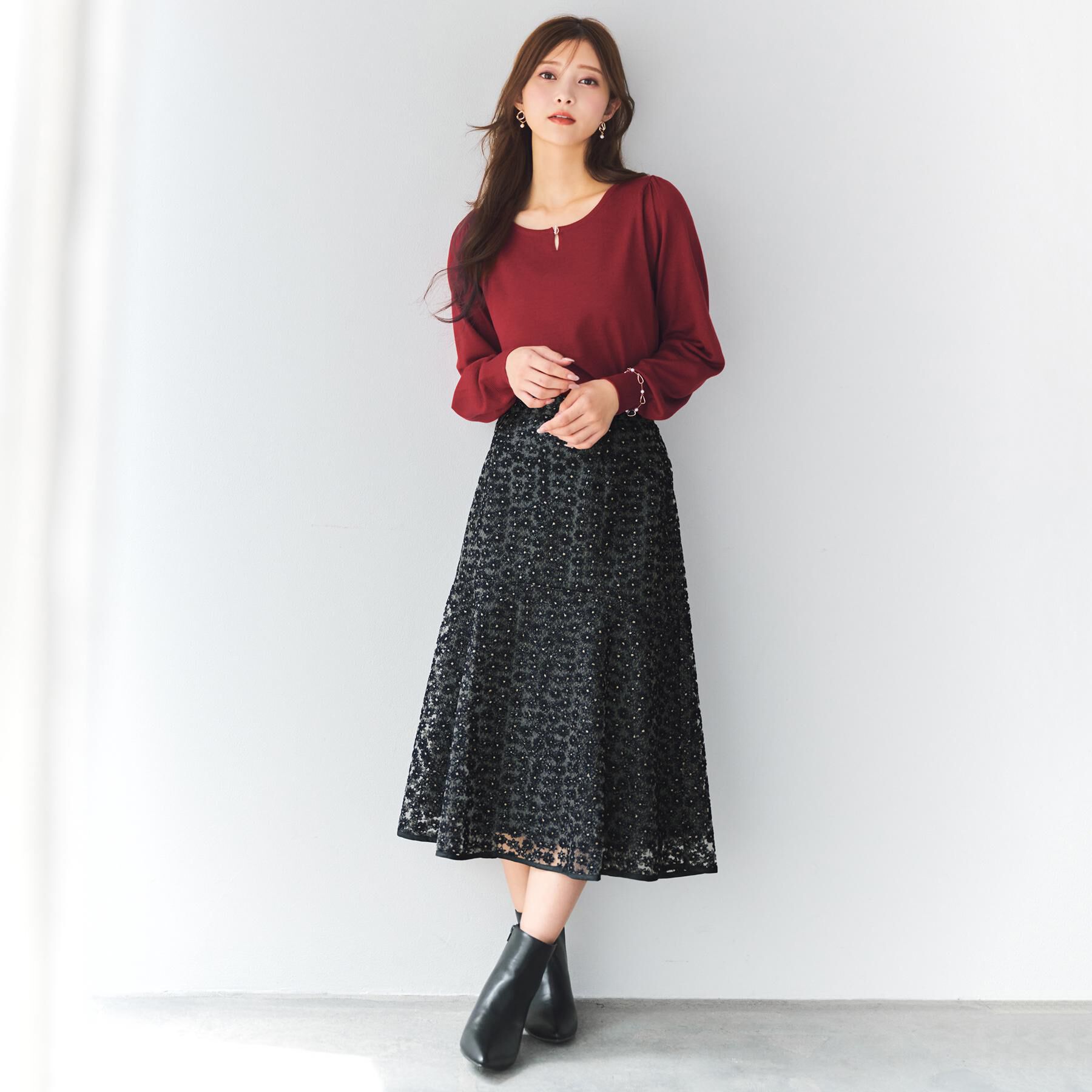 index「小花刺繍チュールマーメイドスカート【洗濯機OK／抗ピル】」|スカート|
