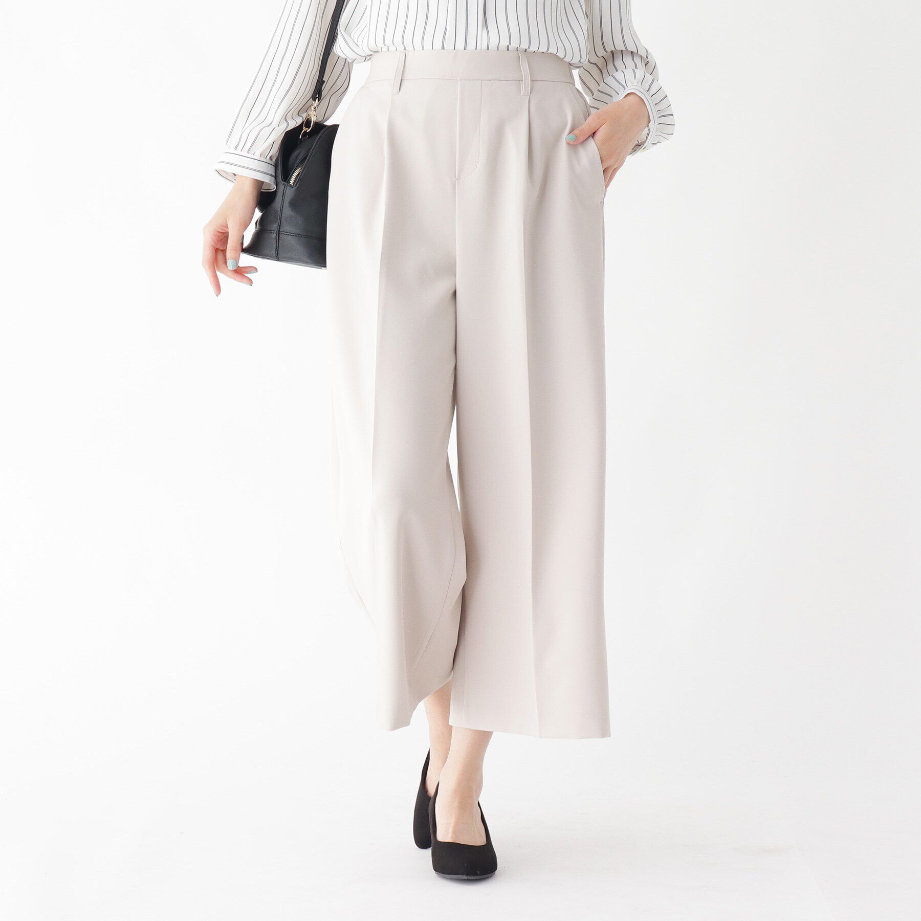 SHOO･LA･RUE「【S-5L/洗濯機可/2WAYストレッチ】ダブルクロスワイドパンツ」|その他|ナチュラル(050)