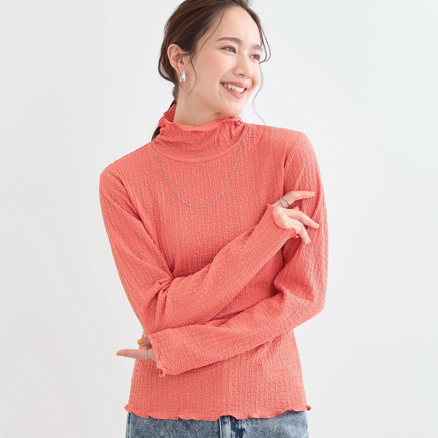 SHOO･LA･RUE「【洗える/S-LL】レイヤードスタイルに ふくれシャーリングネックインナー」|Tシャツ・カットソー|ピンク(073)