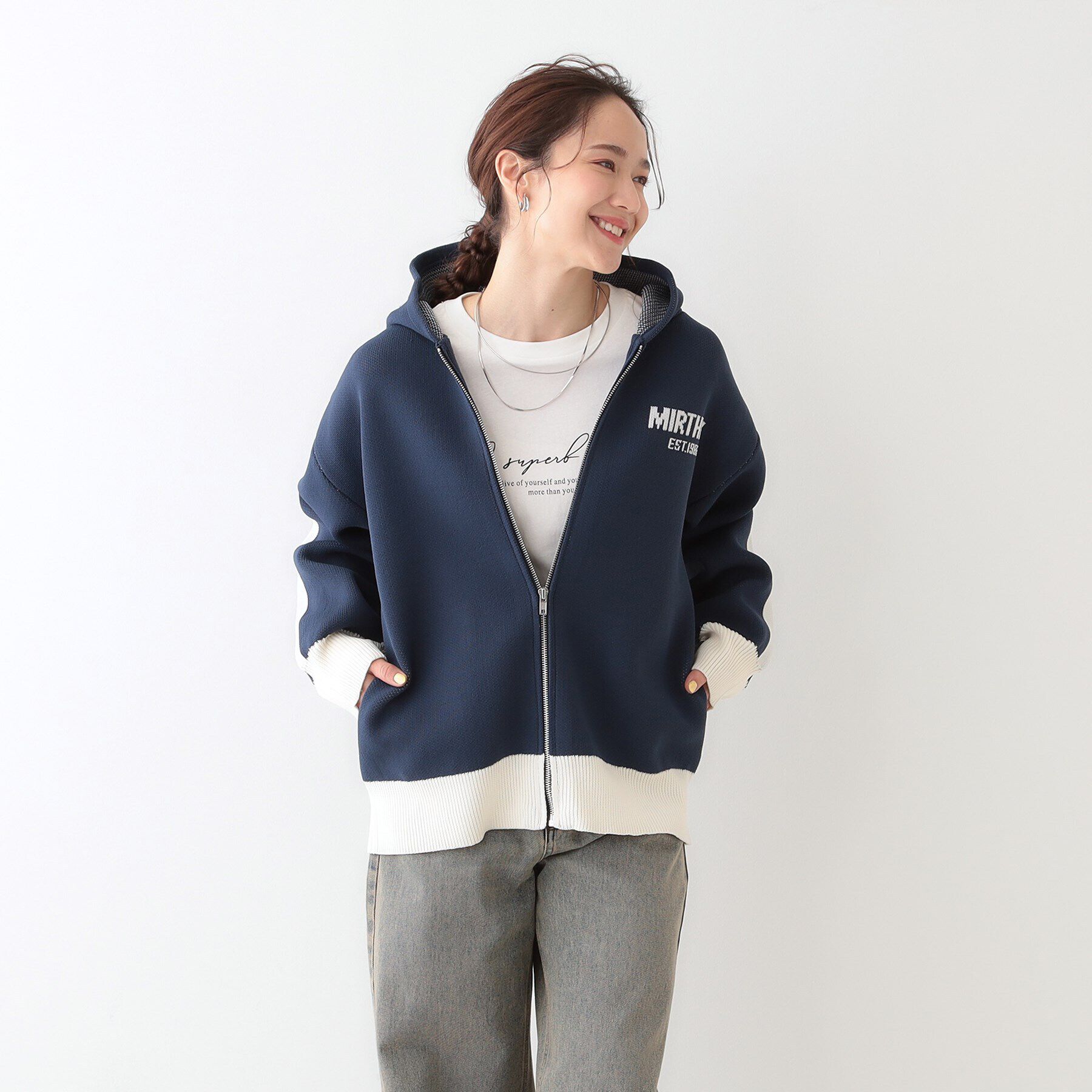 SHOO･LA･RUE「ラインで魅せる スポンディッシュニットZIPパーカ」|カーディガン|