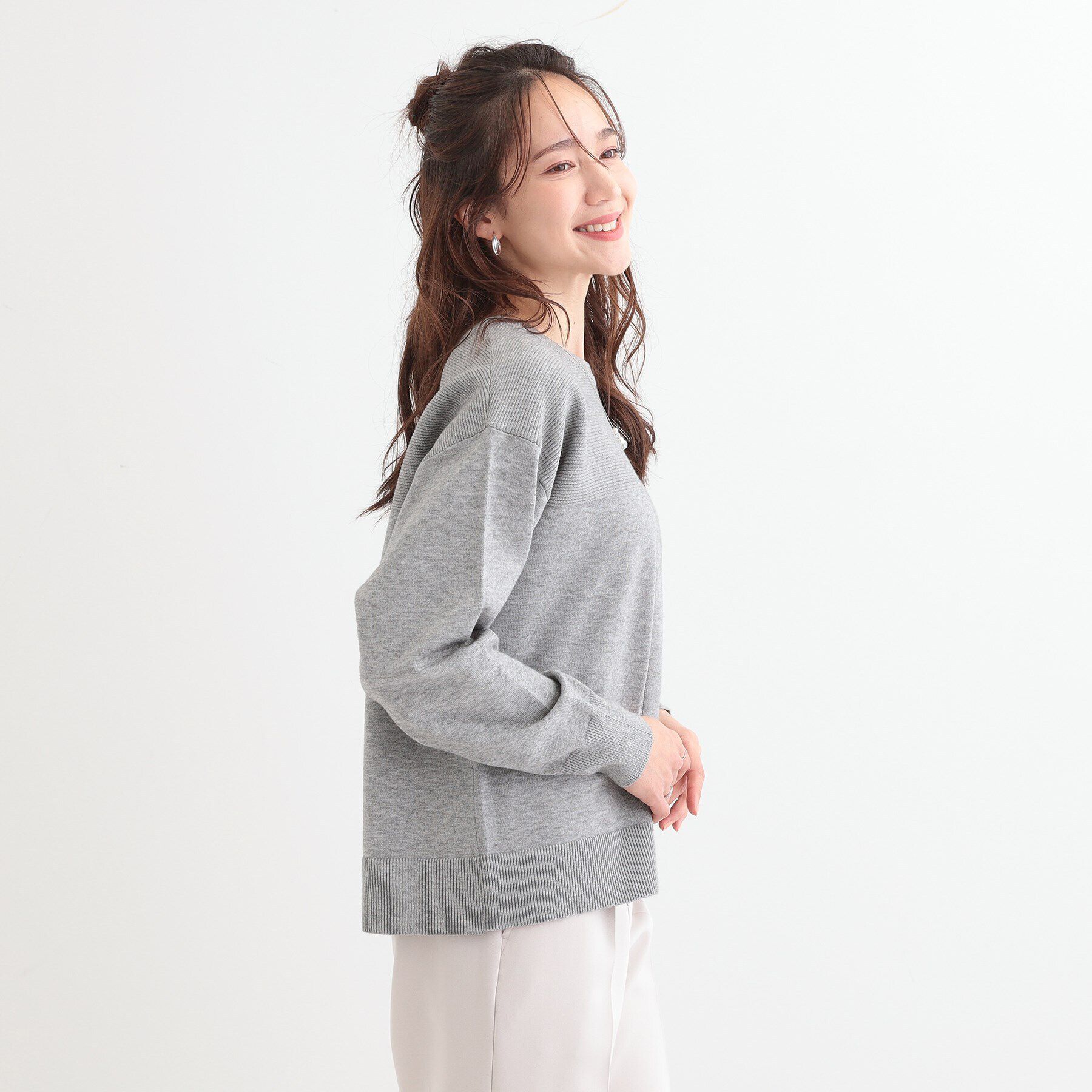 SHOO･LA･RUE「【S-LL/洗える】顔回りすっきりガーター編み切り替えニット」|ニット・セーター|