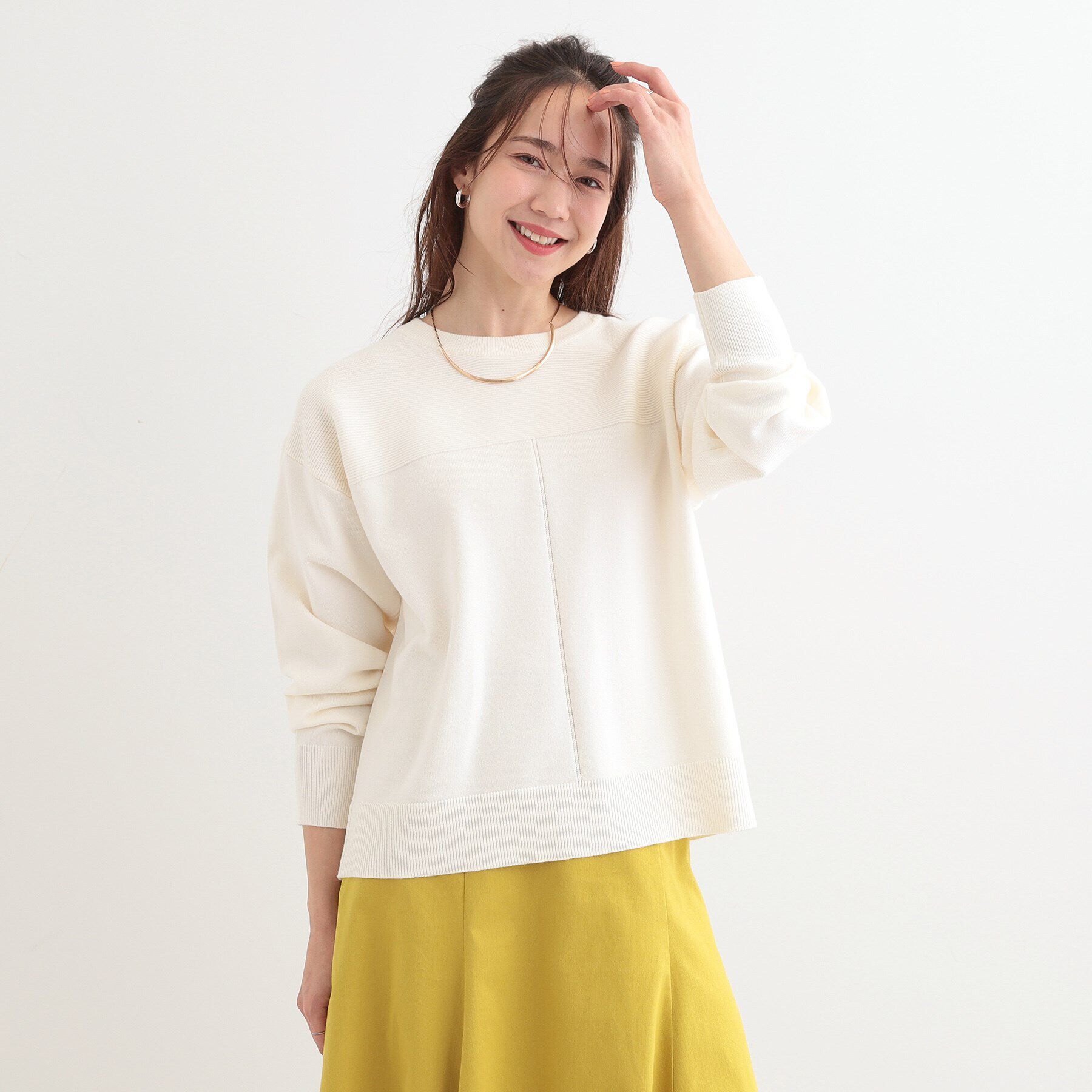 SHOO･LA･RUE「【S-LL/洗える】顔回りすっきりガーター編み切り替えニット」|ニット・セーター|