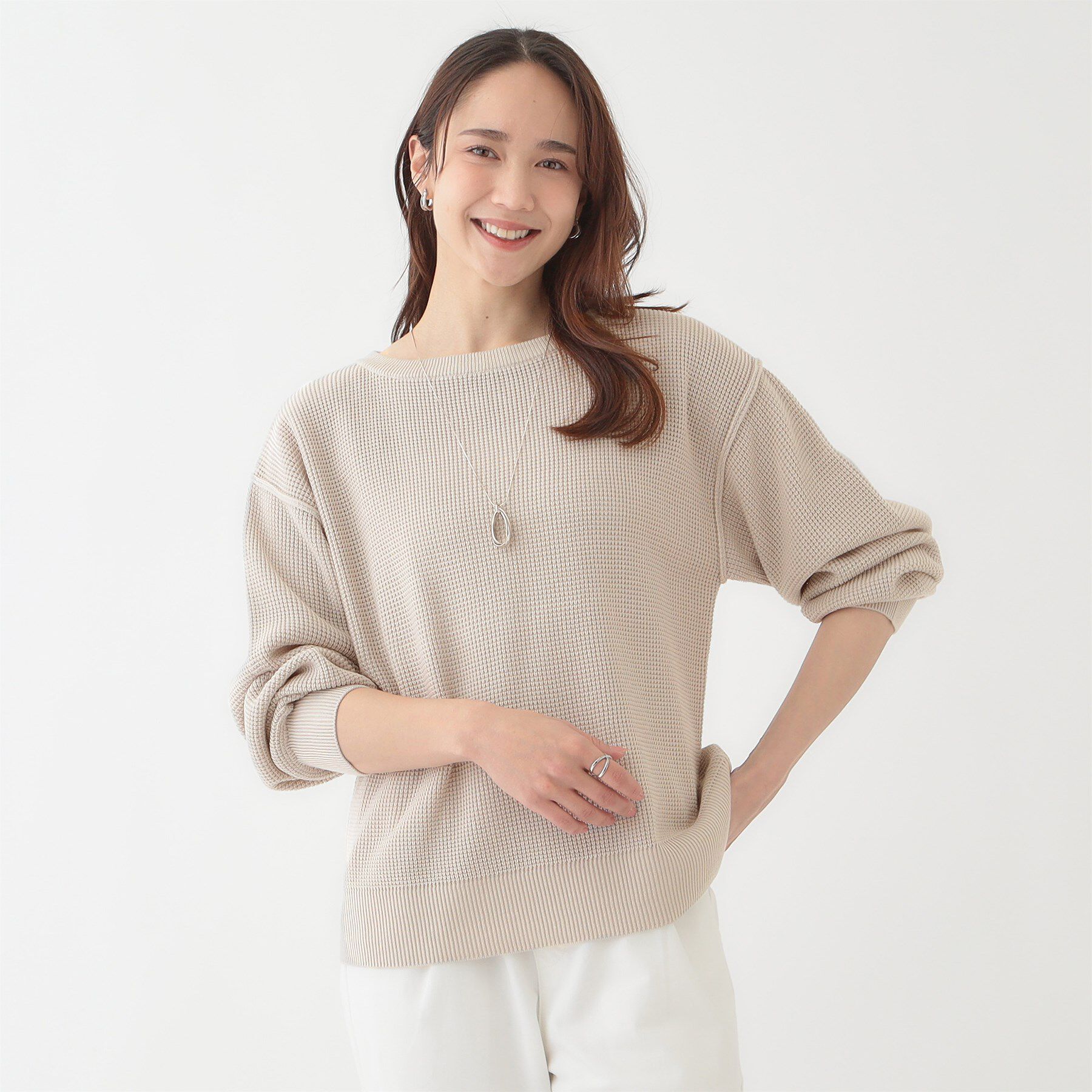 SHOO･LA･RUE「【洗える/S-LL】ワッフル編みが魅力な ドロップショルダーニット」|ニット・セーター|