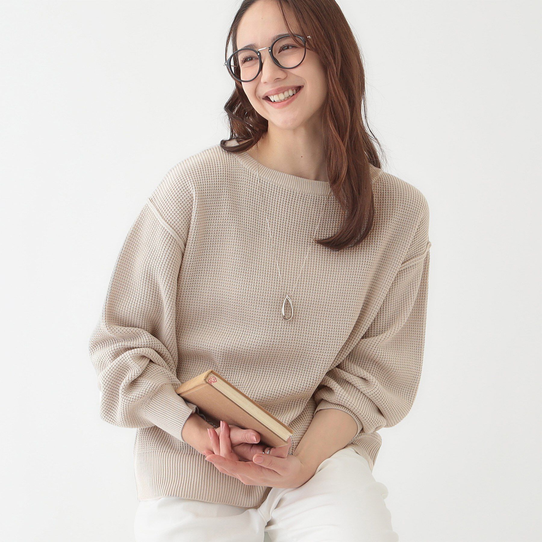 SHOO･LA･RUE「【洗える/S-LL】ワッフル編みが魅力な ドロップショルダーニット」|ニット・セーター|ライトグレー(011