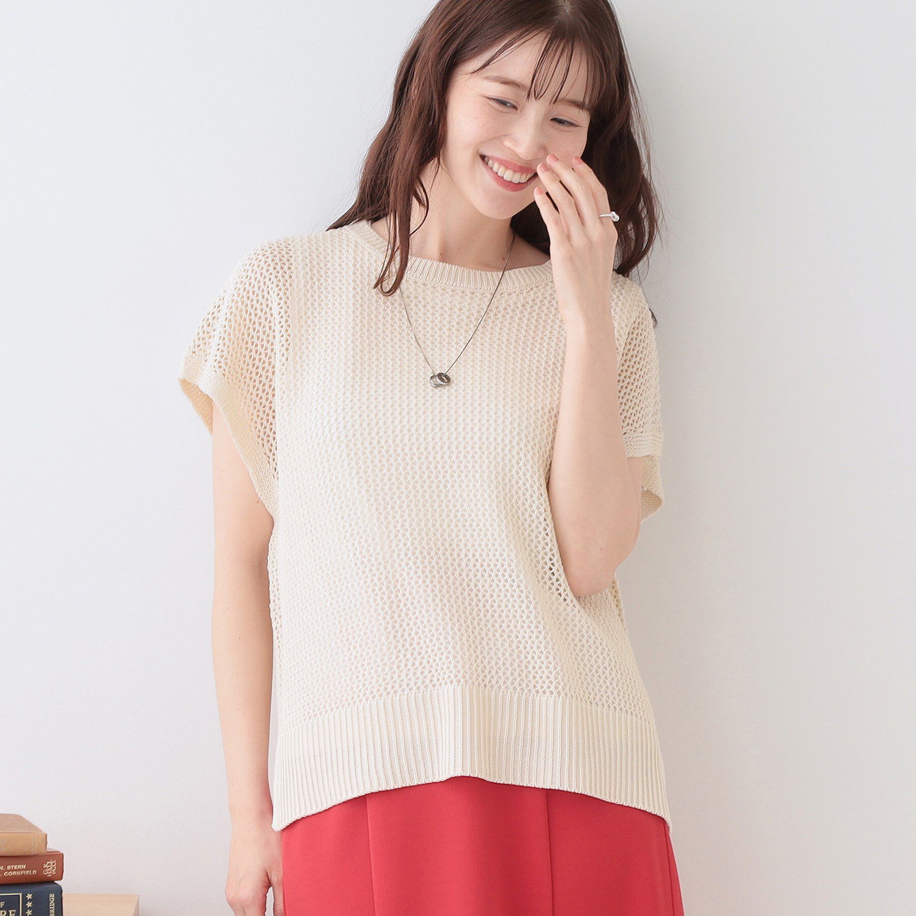 SHOO･LA･RUE「【S-LL/2点セット】大人ナチュラルな メッシュ編みニット+タンクトップ」|その他|アイボリー(004)