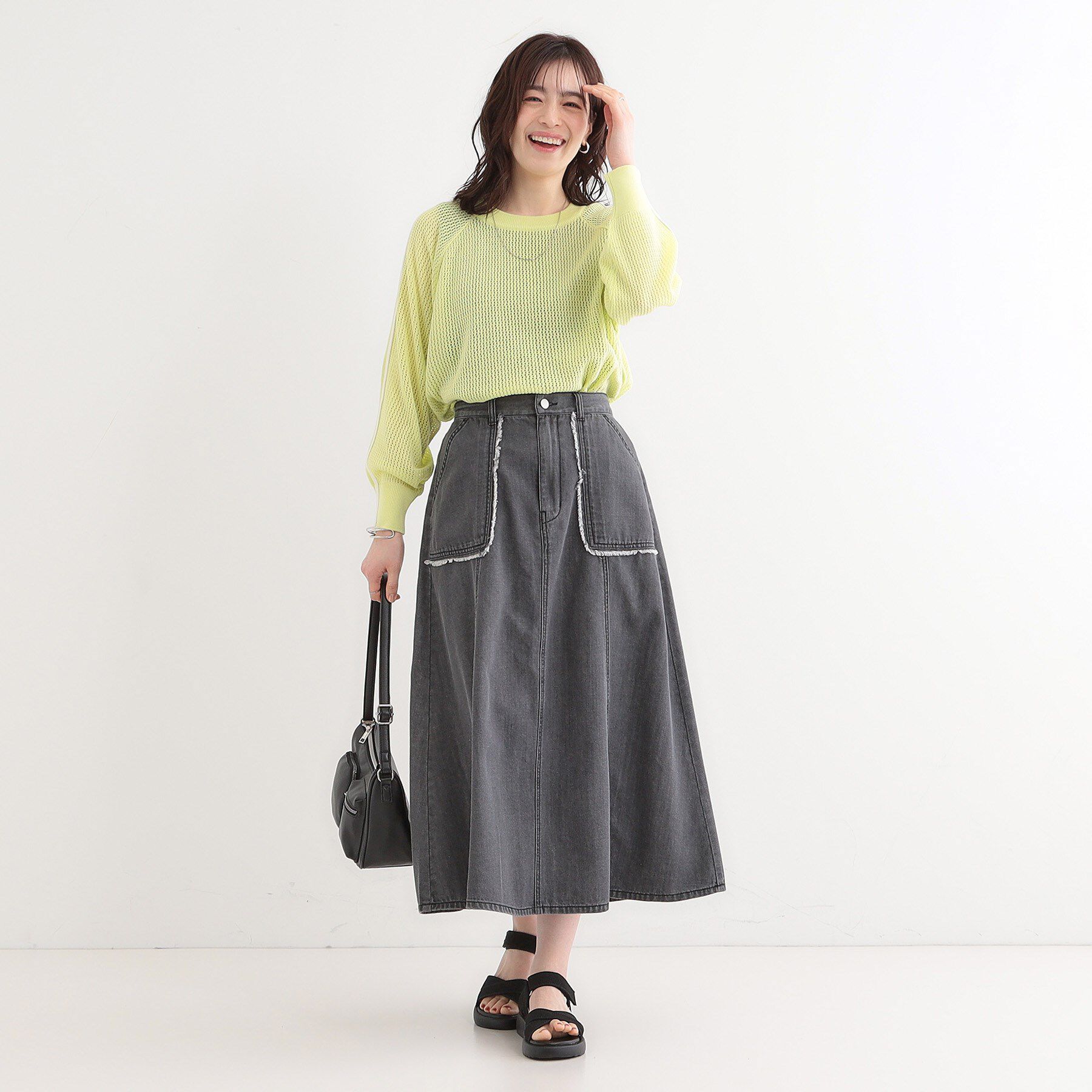 SHOO･LA･RUE「麻タッチメッシュラインニット」|ニット・セーター|