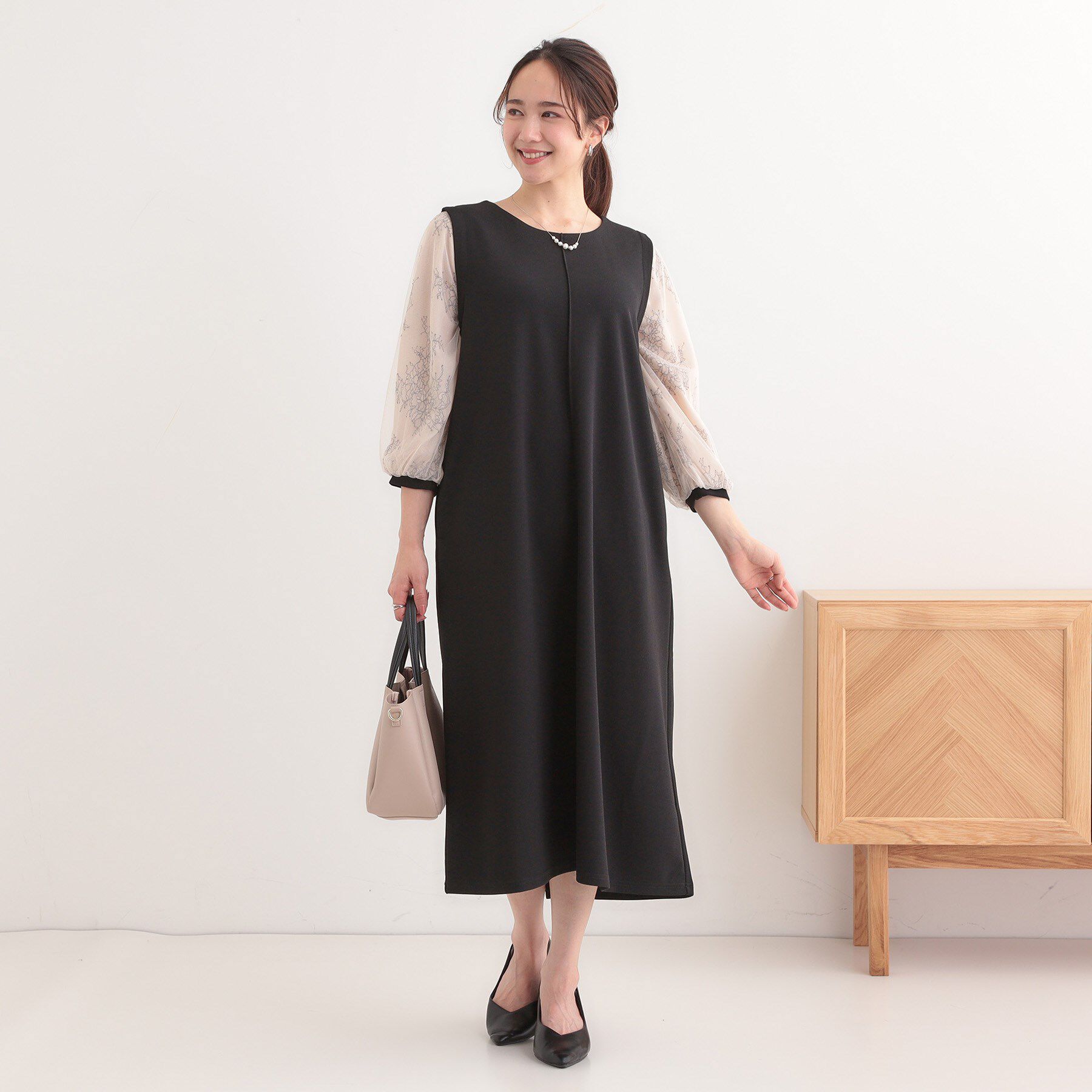 SHOO･LA･RUE「1枚で上品に決まる お袖レース切り替え7分袖ワンピース」|ワンピース|
