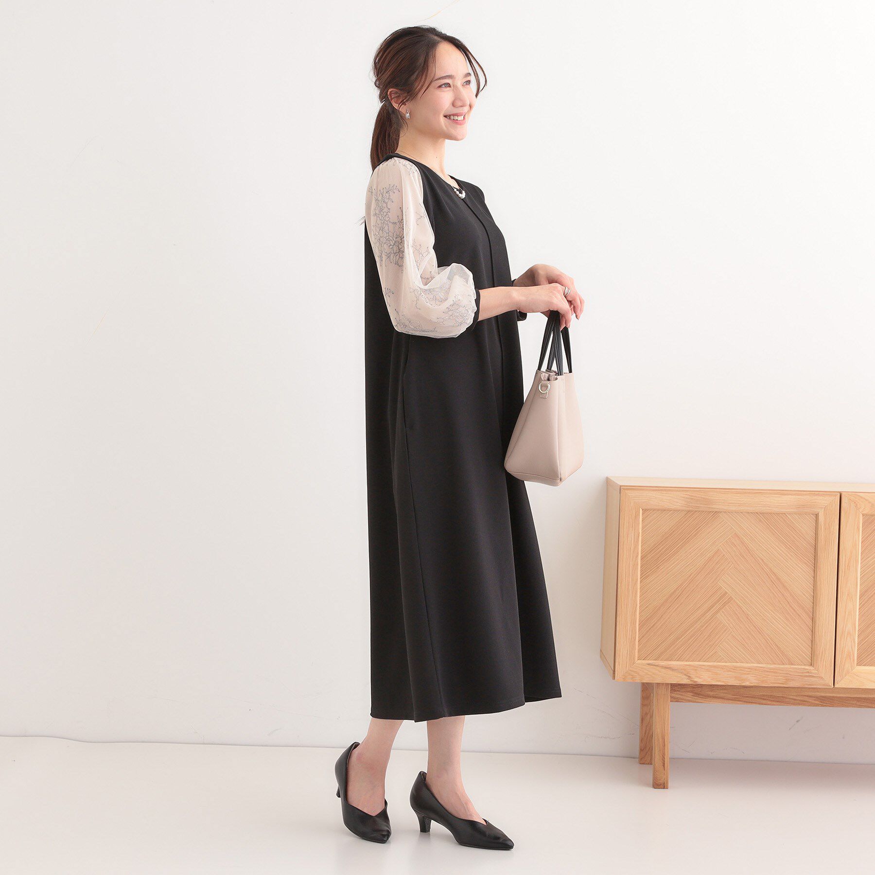SHOO･LA･RUE「1枚で上品に決まる お袖レース切り替え7分袖ワンピース」|ワンピース|