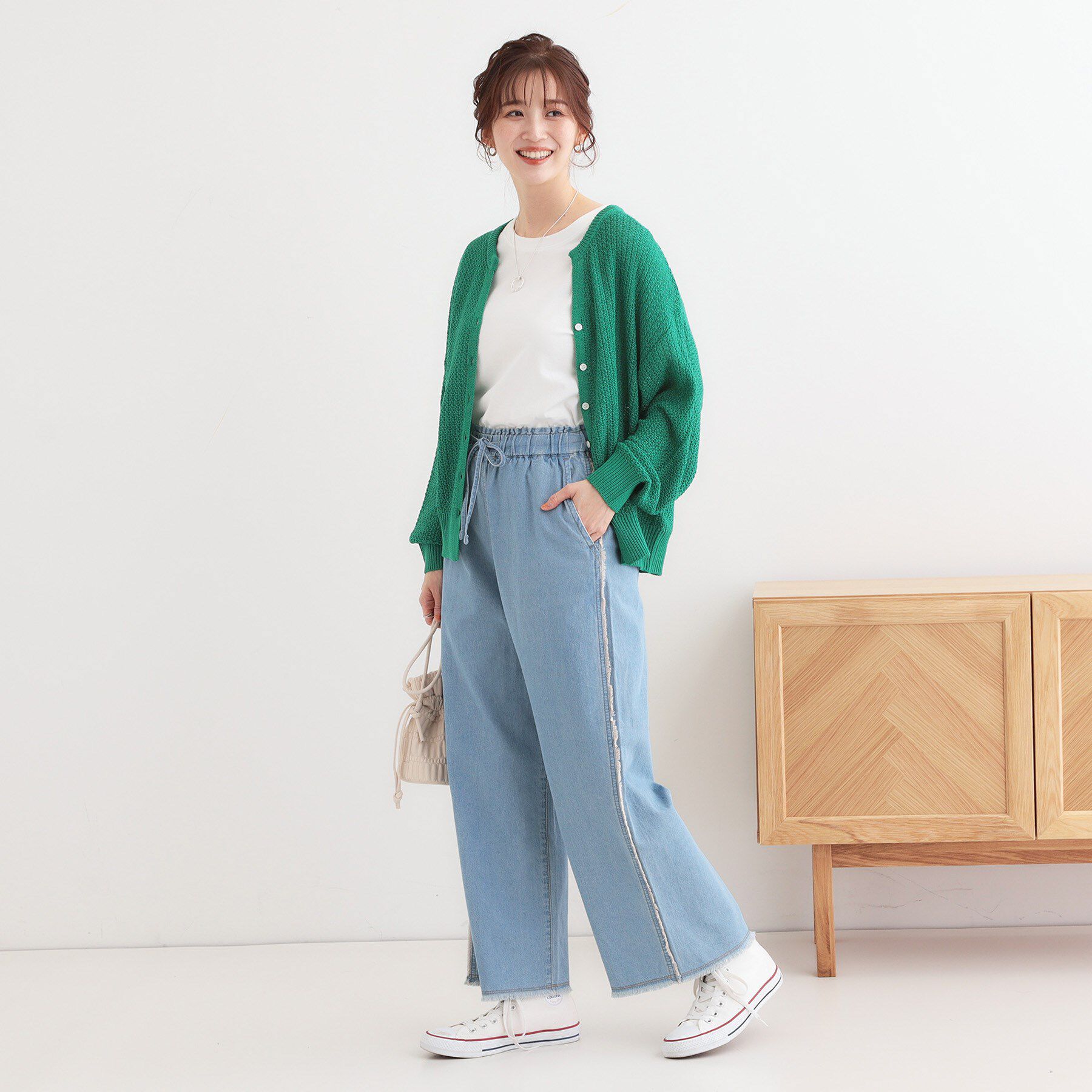 SHOO･LA･RUE「【S-LL】フリンジイージーデニムパンツ」|デニム|