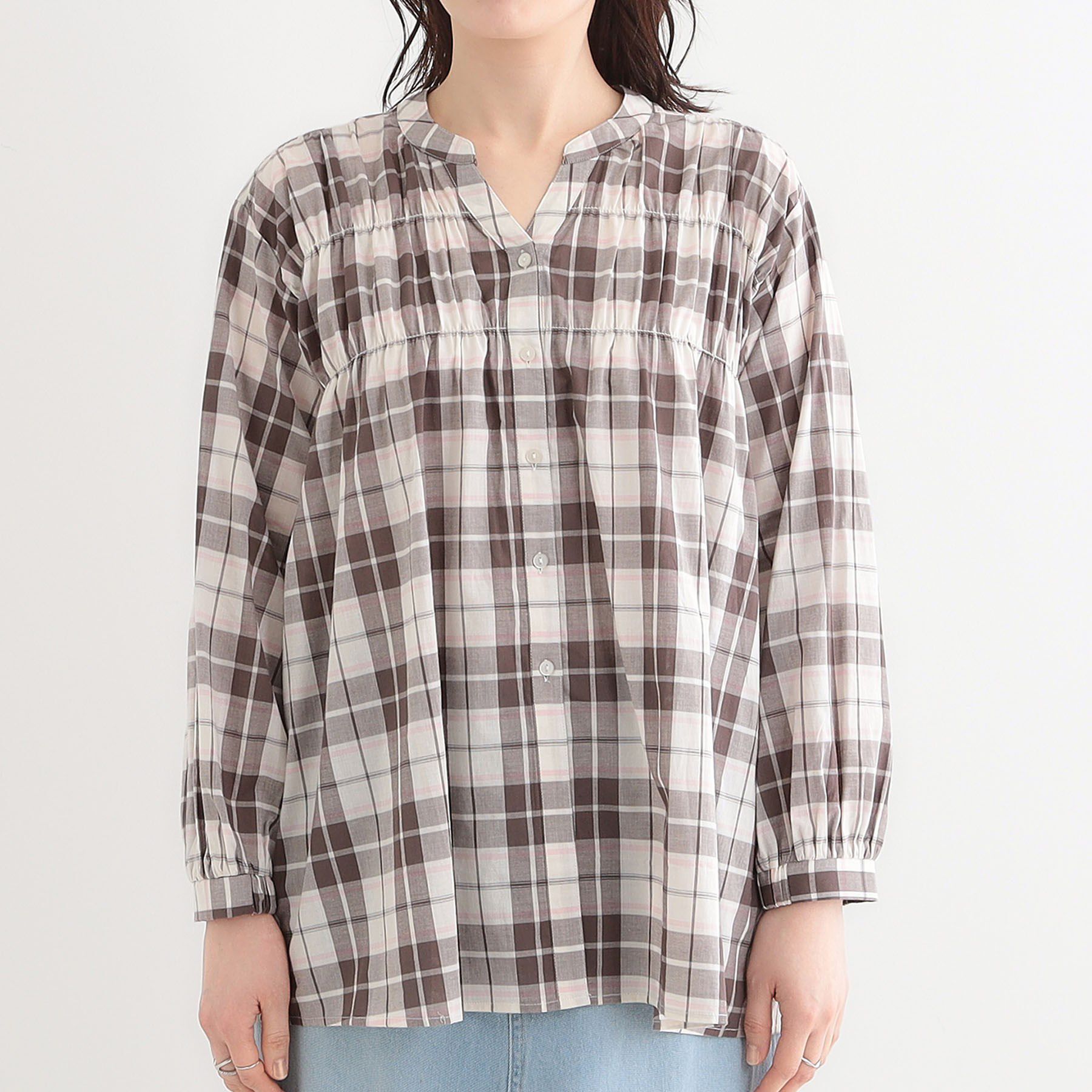 SHOO･LA･RUE「【S-LL】チェック柄シャーリングシャツ」|シャツ・ブラウス|