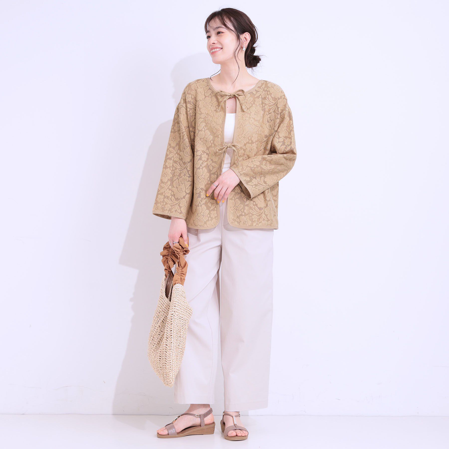SHOO･LA･RUE「【前後2WAY/S-LL】メッシュ&times;レースがこなれ見え リボントップス」|Tシャツ・カットソー|