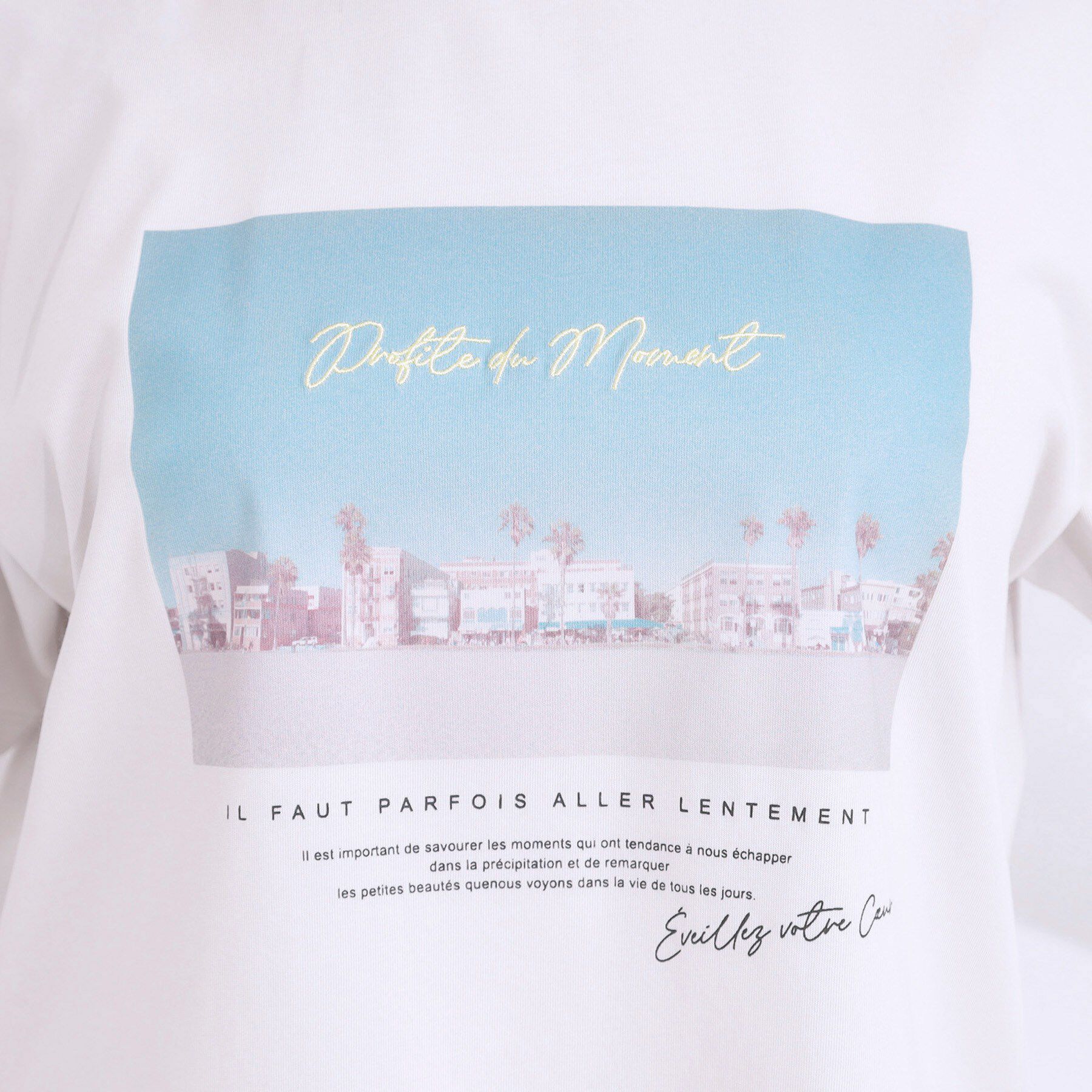 SHOO･LA･RUE「【ひんやり/UVカット】選べる3柄 お袖チュールで差をつける ロゴプリントTシャツ」|Tシャツ・カットソー|