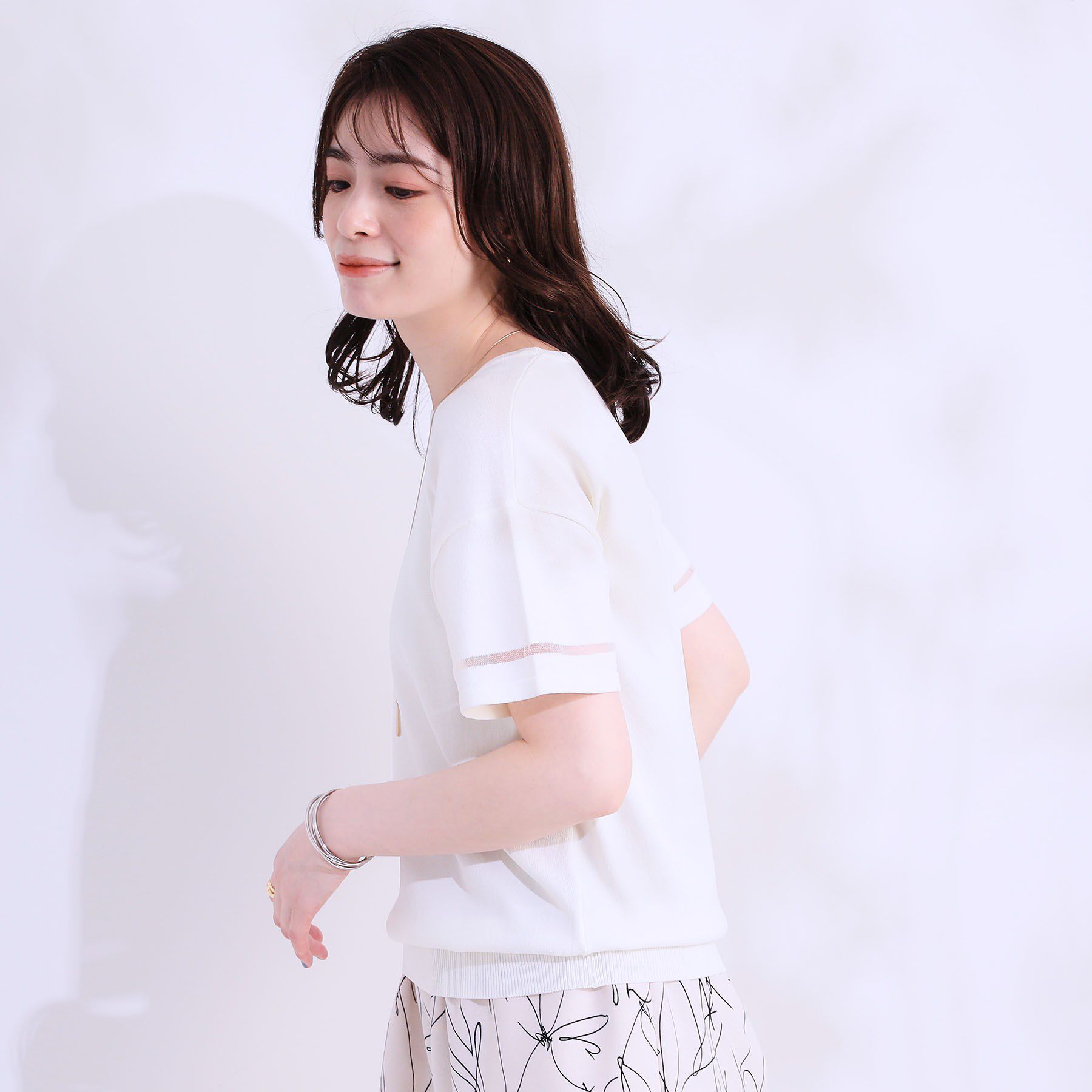 SHOO･LA･RUE「【S-LL/洗える/UV】お袖シアーでヘルシーに フレアスリーブサマーニット」|ニット・セーター|