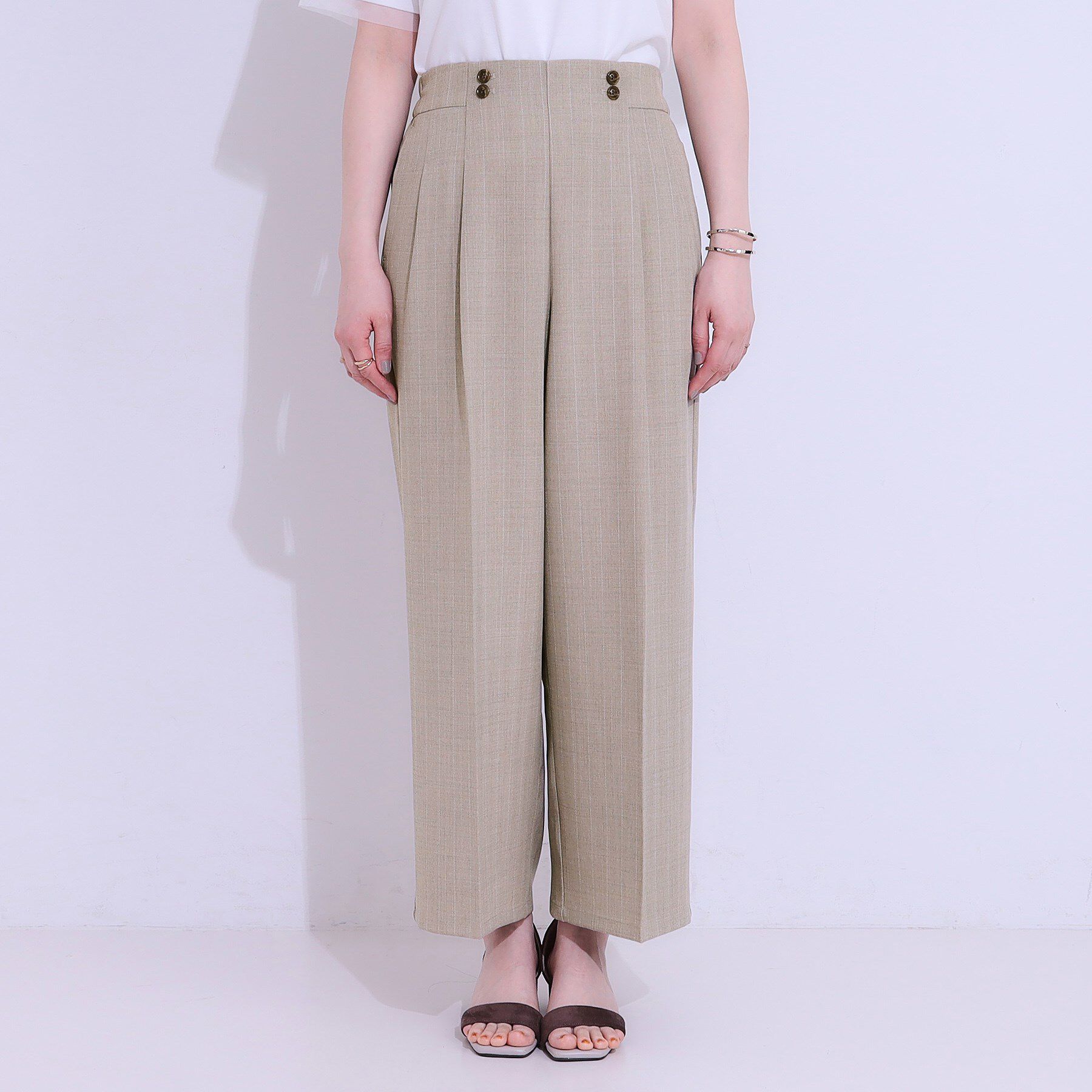 SHOO･LA･RUE「【セットアップ可】麻調ストライプワイドパンツ」|その他|