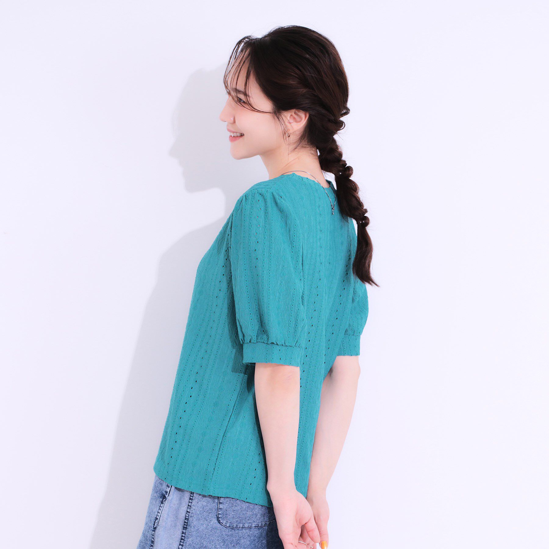 SHOO･LA･RUE「【S-LL/二の腕カバー】大人フェミニンな印象に ジャカードレーストップス」|Tシャツ・カットソー|