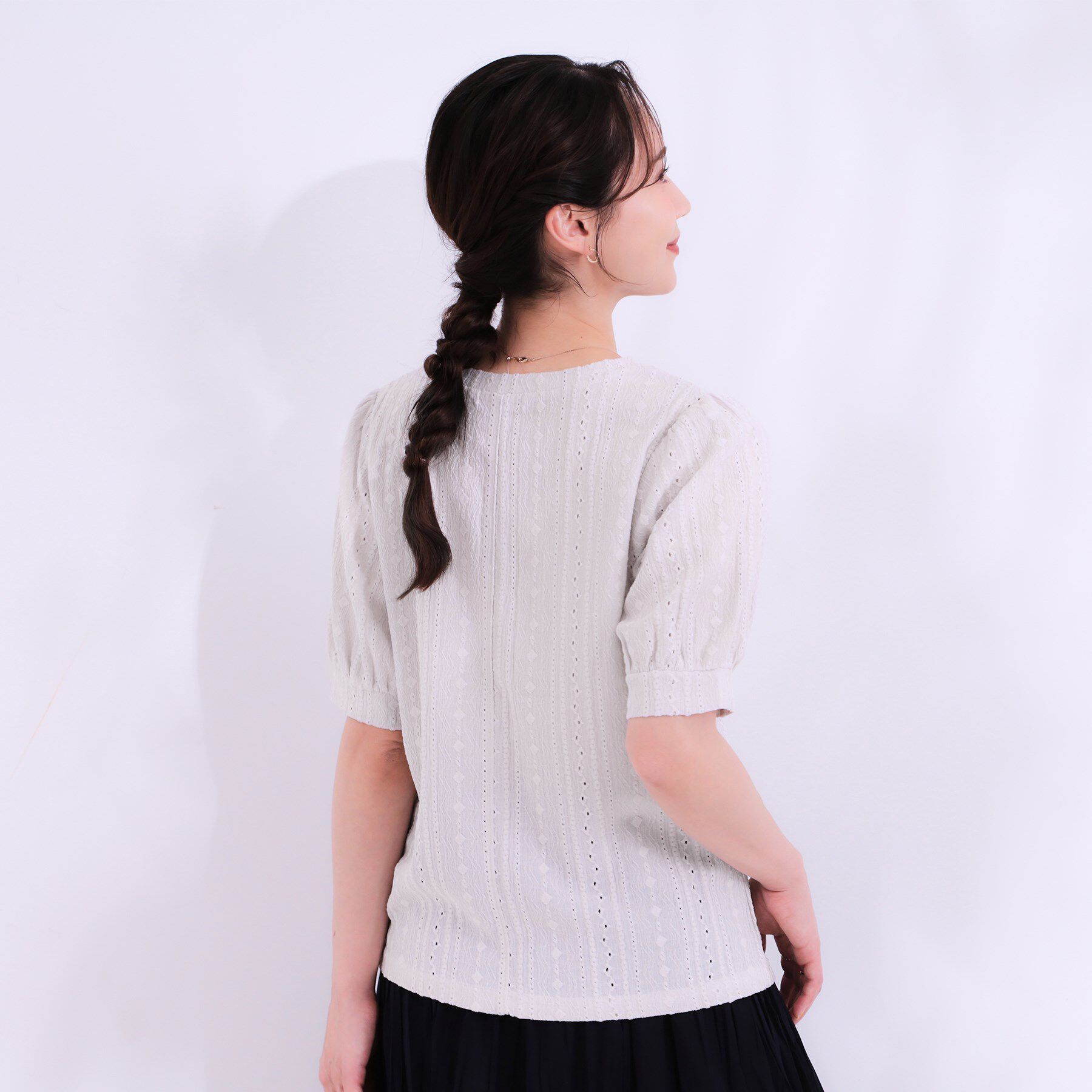 SHOO･LA･RUE「【S-LL/二の腕カバー】大人フェミニンな印象に ジャカードレーストップス」|Tシャツ・カットソー|