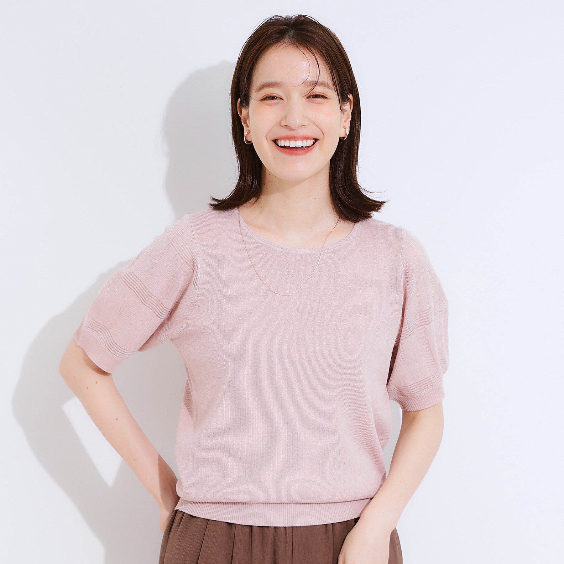 SHOO･LA･RUE「【S-LL】大人上品な お袖シアー切り替えニット」|ニット・セーター|