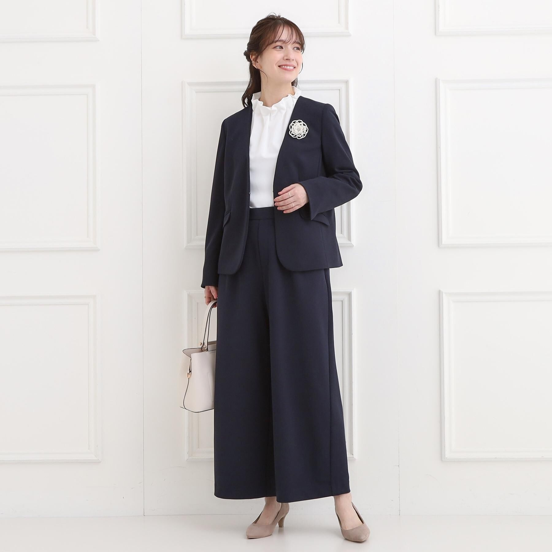 SHOO･LA･RUE「【洗濯機可/セットアップ可/S-3L】きちんと楽に。カットジョーゼットワイドパンツ」|その他|