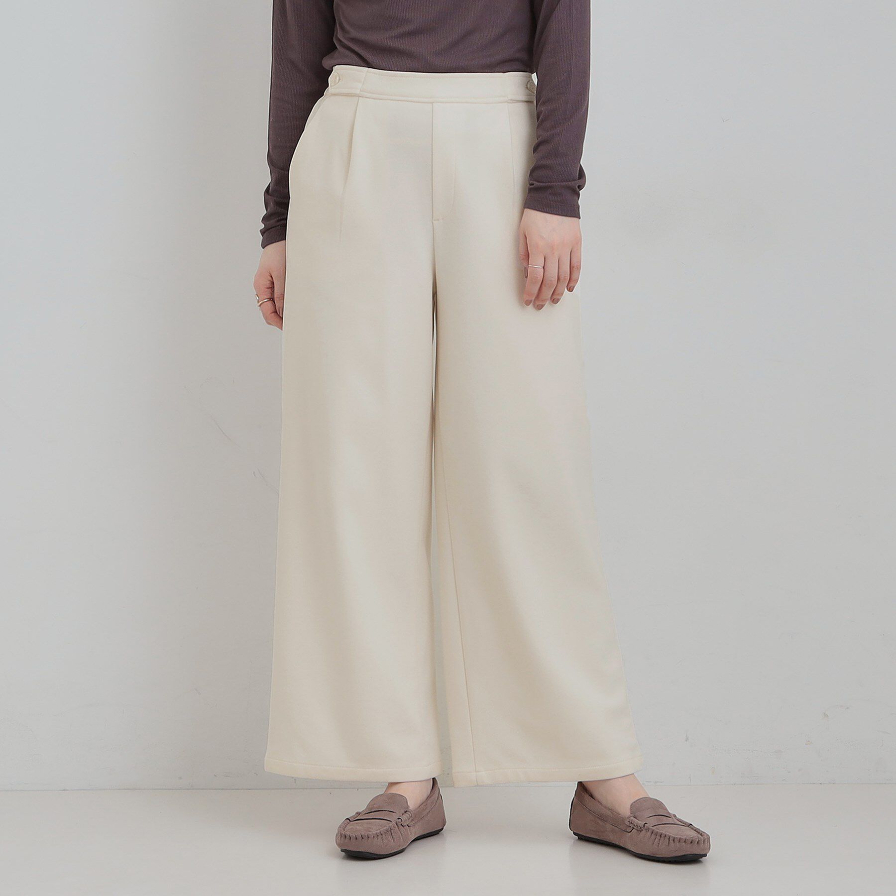 SHOO･LA･RUE「【洗濯機可/S-LL】ウエストのタブボタンがポイント　ワイドパンツ」|その他|