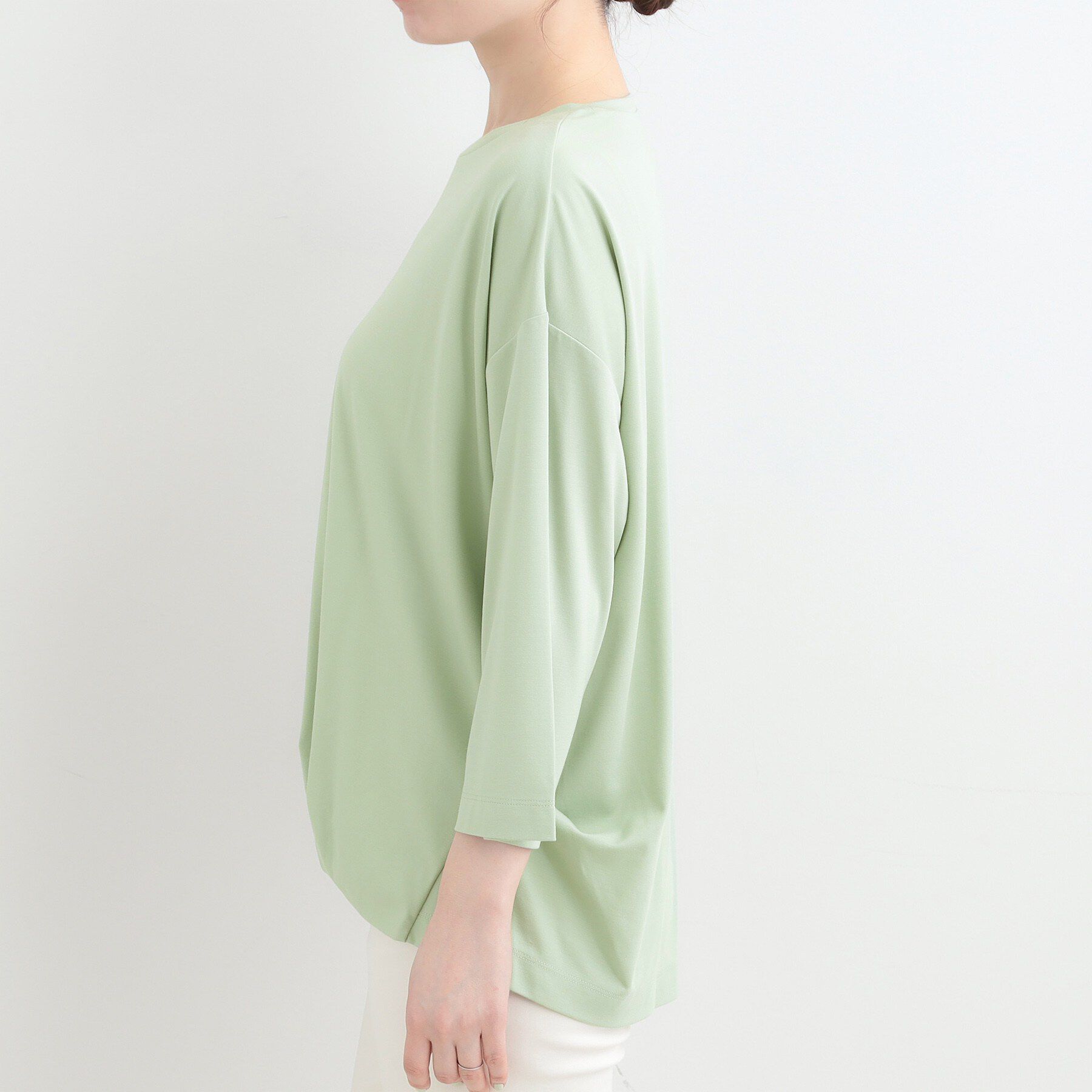 SHOO･LA･RUE「【ひんやり/UV/体系カバー】とろみフロントタック7分袖ゆるトップス」|Tシャツ・カットソー|