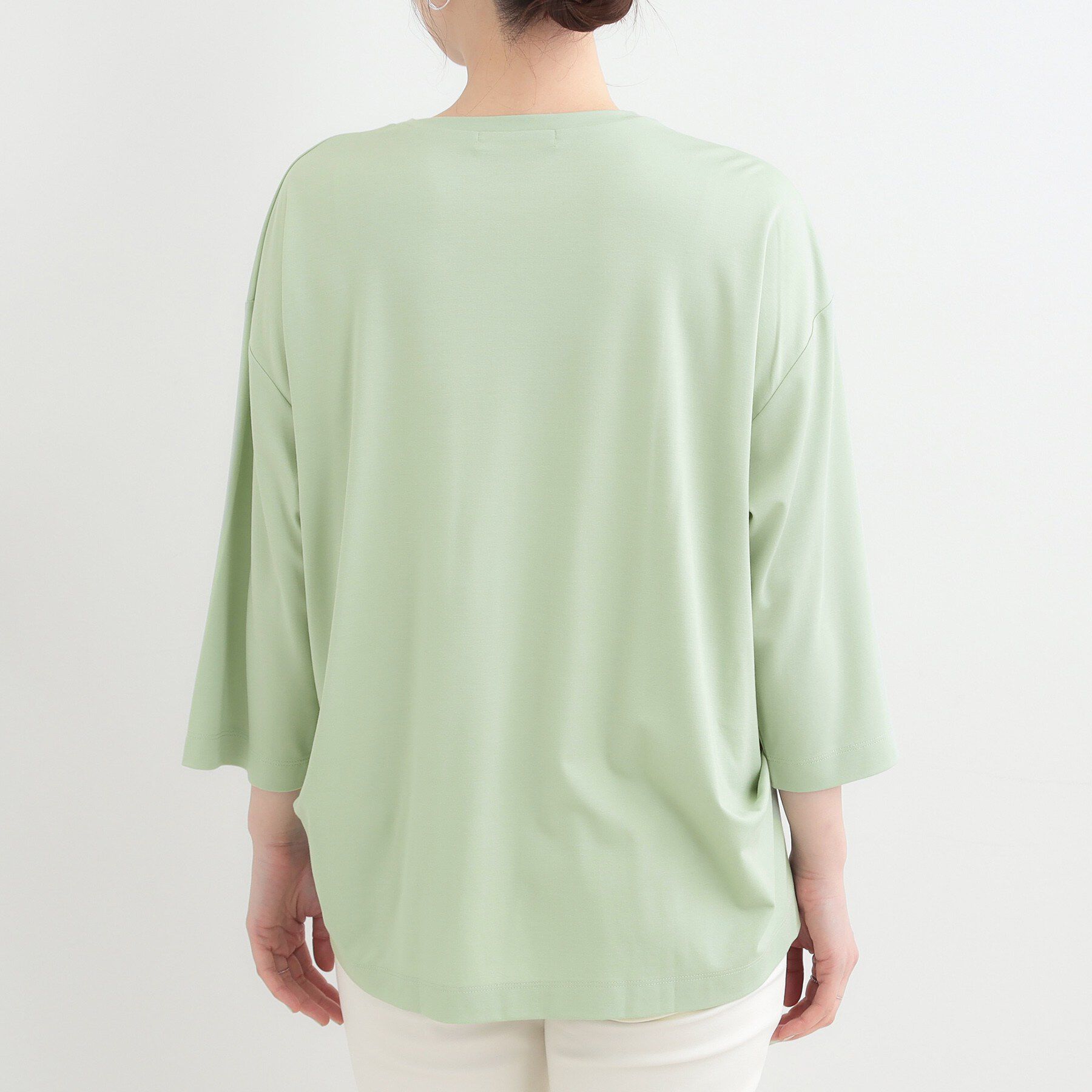 SHOO･LA･RUE「【ひんやり/UV/体系カバー】とろみフロントタック7分袖ゆるトップス」|Tシャツ・カットソー|