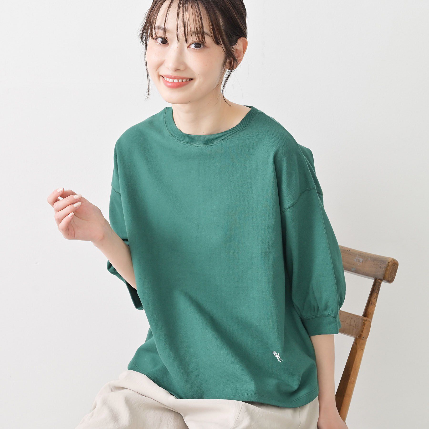 Dessin「【新色追加／360度可愛い】バックヘンリーカットソー5分袖」|Tシャツ・カットソー|グリーン(022)