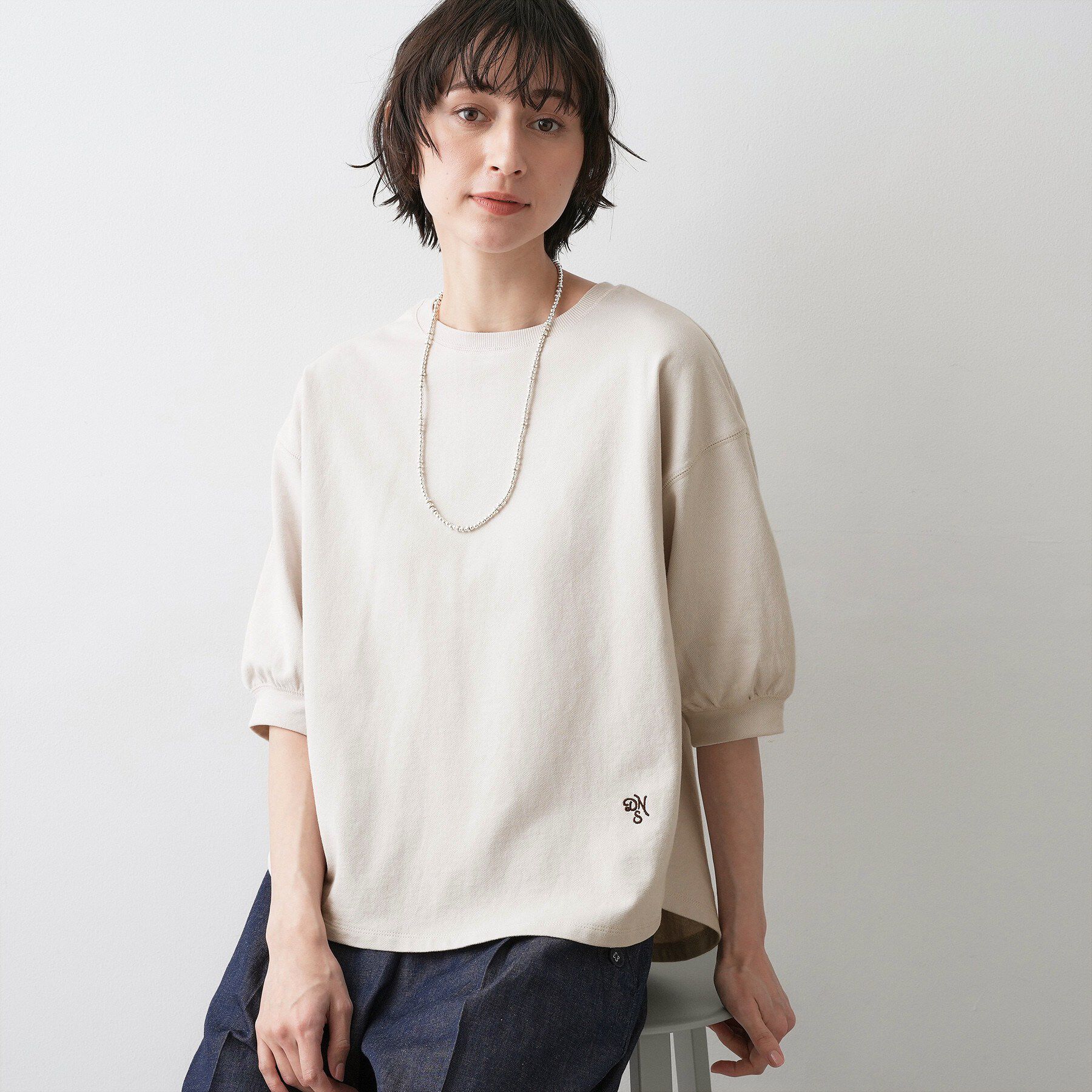 Dessin「【新色追加／360度可愛い】バックヘンリーカットソー5分袖」|Tシャツ・カットソー|グレージュ(050)