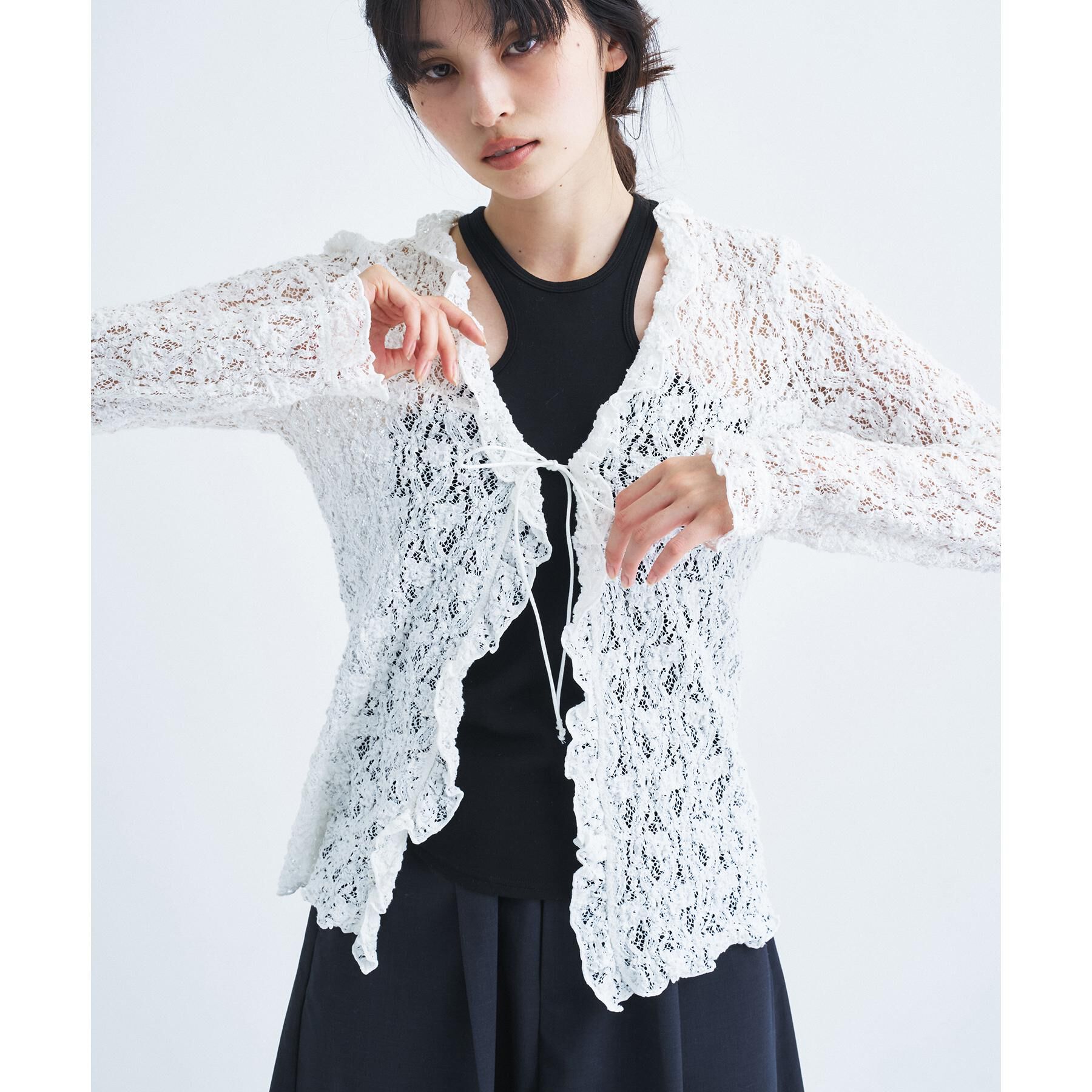 CODE A「【Re】fluffy lace blouse」|シャツ・ブラウス|ホワイト(001)