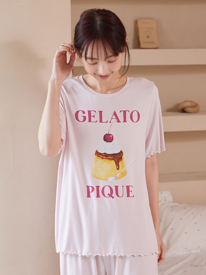 gelato pique「【ONLINE限定】【接触冷感】プリンワンポイントTシャツ&ロングパンツセット」|ルームウェア|