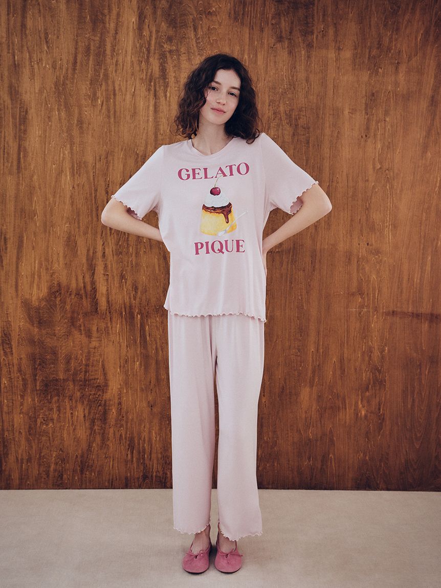 gelato pique「【ONLINE限定】【接触冷感】プリンワンポイントTシャツ&ロングパンツセット」|ルームウェア|PNK