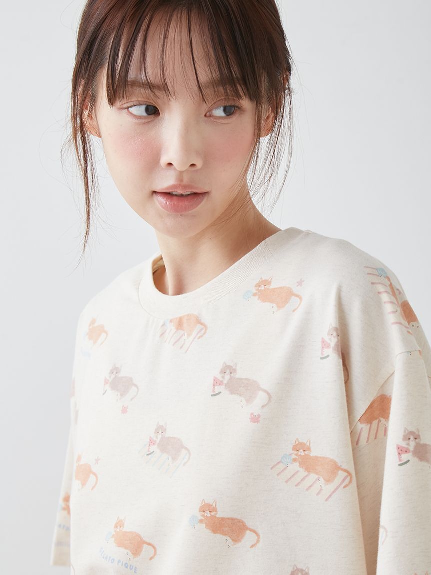 gelato pique「シーサイドキャット柄Tシャツ」|ルームウェア|