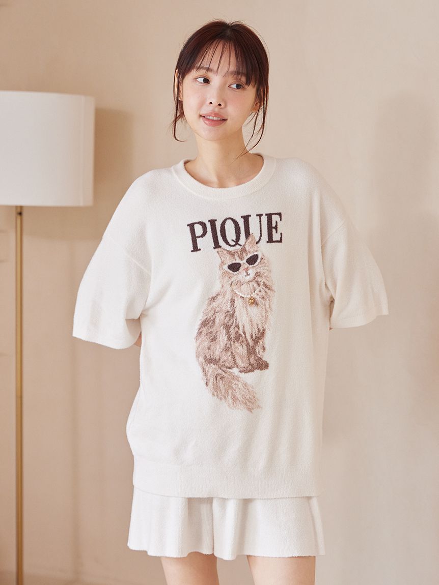 gelato pique「【ONLINE限定】ファッションCATS&DOGS ジャガードプルオーバー&リブショートパンツセット」|ルームウェア|