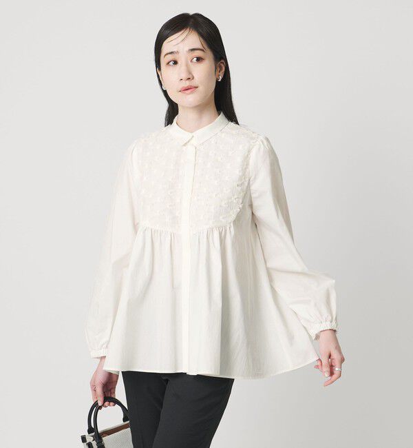 UNITED ARROWS「コンビ ギャザー ブラウス」|シャツ・ブラウス|OFF WHITE