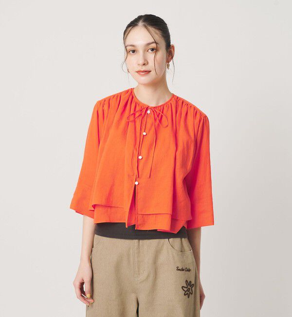BEAUTY&YOUTH UNITED ARROWS「麻ブレンド フロントリボン ティアード シャツ ウォッシャブル」|シャツ・ブラウス|