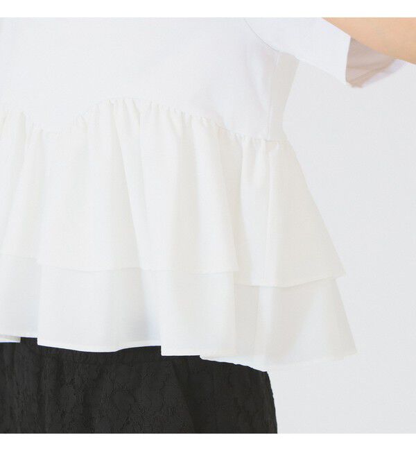 Ray BEAMS 「ティアード キリカエ Tシャツ　　26SS 通勤 通学 フリル 短丈 オンオフ対応 洗える スタイルアップ 」|Tシャツ・カットソー|