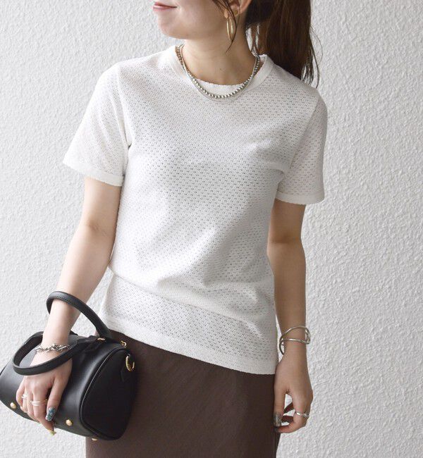 SHIPS any「《予約》SHIPS any:〈洗濯機可能〉透かし レース 半袖 クルーネック Tシャツ」|Tシャツ・カットソー|