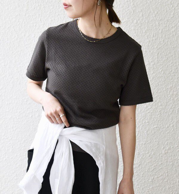 SHIPS any「《予約》SHIPS any:〈洗濯機可能〉透かし レース 半袖 クルーネック Tシャツ」|Tシャツ・カットソー|