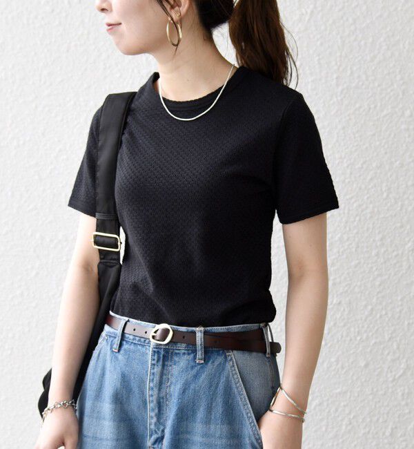 SHIPS any「《予約》SHIPS any:〈洗濯機可能〉透かし レース 半袖 クルーネック Tシャツ」|Tシャツ・カットソー|