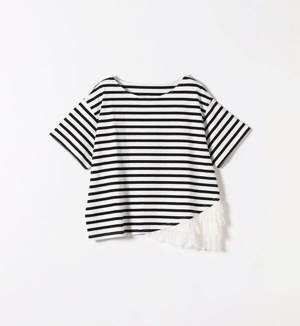 SHIPS any「《予約》SHIPS any:〈洗濯機可能〉レース ヘム アシンメトリー ショートスリーブ TEE」|Tシャツ・カットソー|