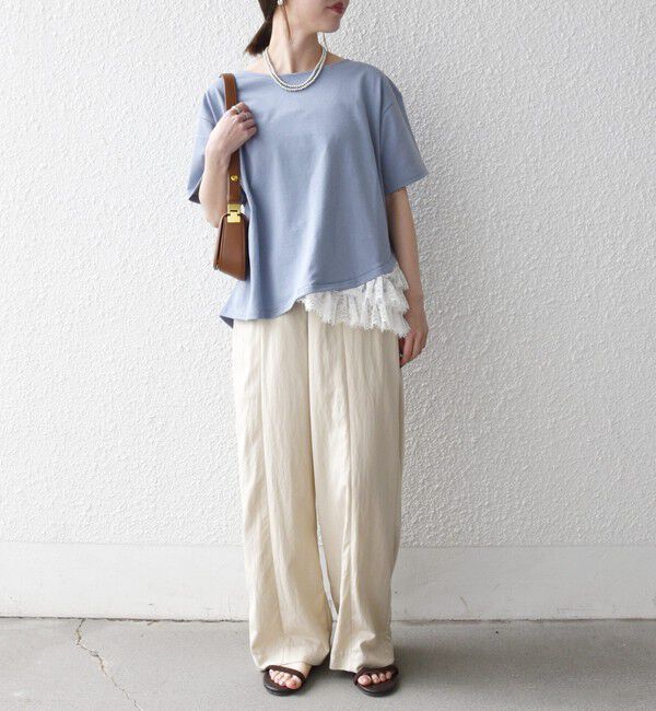 SHIPS any「《予約》SHIPS any:〈洗濯機可能〉レース ヘム アシンメトリー ショートスリーブ TEE」|Tシャツ・カットソー|