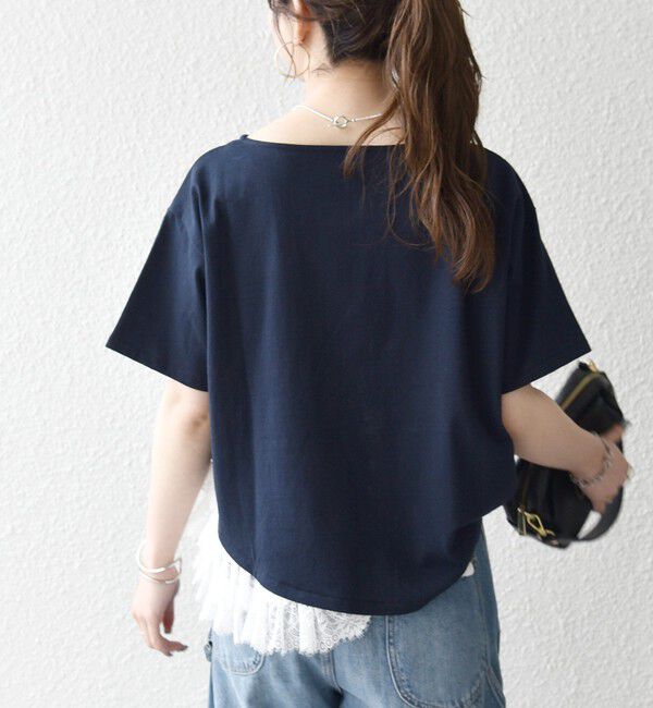 SHIPS any「《予約》SHIPS any:〈洗濯機可能〉レース ヘム アシンメトリー ショートスリーブ TEE」|Tシャツ・カットソー|