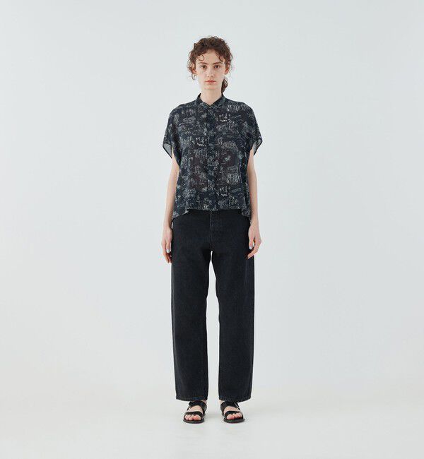 GALERIE VIE「LandScapeシルクストレッチ スタンドネックボックスシャツ」|シャツ・ブラウス|